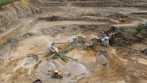 The work of the quarry for the extraction of crushed stone Stock Photos