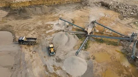 The work of the quarry for the extraction of crushed stone Stock Photos