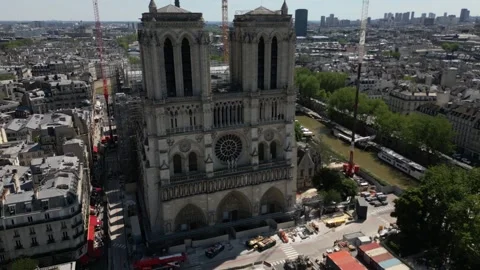 Work reconstruction progress at Notre Dame de Paris, France. Aerial 스톡 동영상 278856247