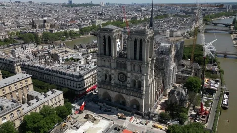 Work reconstruction progress at Notre Dame de Paris, France. Aerial 스톡 동영상 278893540
