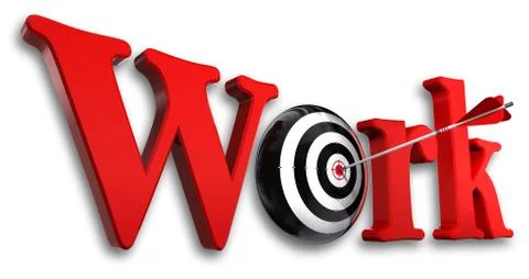 Work red word and conceptual target with arrow on white background Stock Illustration