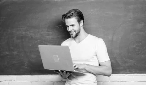 Work on the remote. man use 4g internet to study. student man at e learning 스톡 사진
