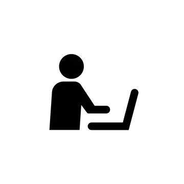 Work remote office desk icon. Work from home computer person workspace laptop Stock Illustration