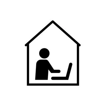 Work remote office desk icon. Work from home computer person workspace laptop Stock Illustration