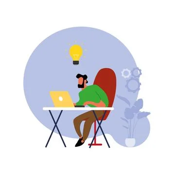 Work remotely concept. Vector cartoon illustration Illustrazione stock