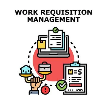 Work requisition management process and workflow concept Ilustração Stock