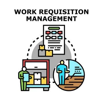 Work requisition management process planning logistics supply Stock Illustration