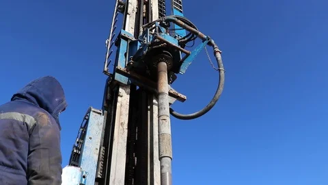 Work rig. Drilling with flushing solution. Device wells for deep freezing soil. Stock Footage 125435646