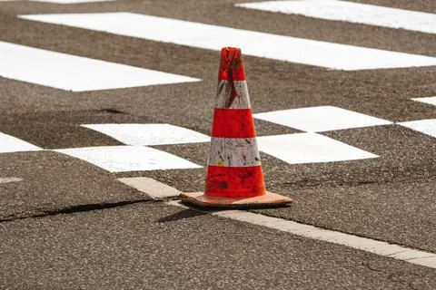Work on road. Construction cone. Stock Photos