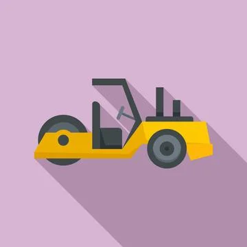Work road roller icon, flat style Illustrazione stock