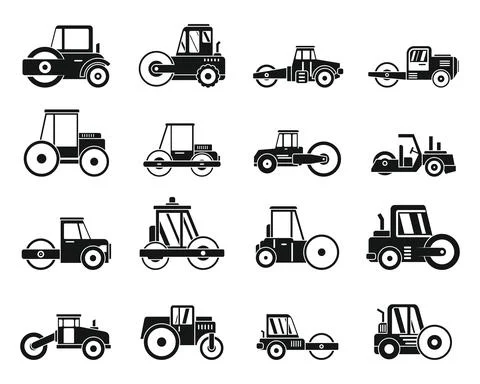 Work road roller icons set, simple style Illustrazione stock