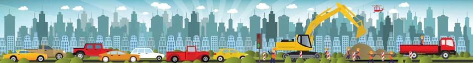 Work on roads (traffic jam) Stock Illustration