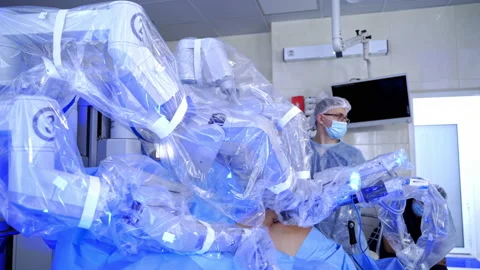 Work of robotic machine during surgery. New medical equipment Stock Footage 141985051