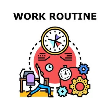 Work routine concept with person stretching at desk Stock Illustration