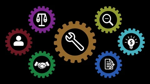 Work Safety and Compliance Concept on the black background. Work safety, co.. Vidéo 337465610