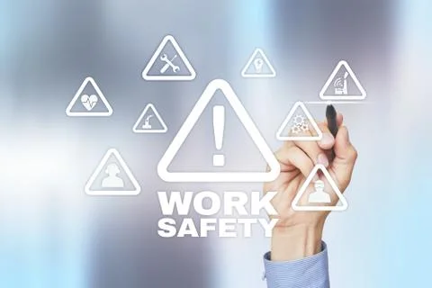Work Safety Concept on the virual screen. Фото