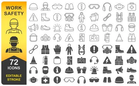 Work safety equipment editable line icons set. Safety icon symbol collection Stock Illustration