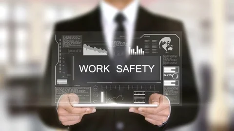 Work Safety, Hologram Futuristic Interface, Augmented Virtual Reality Stock Footage 77158842