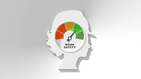 Work safety level scale with arrow inside head of confident construction manager Stock Footage 321916515