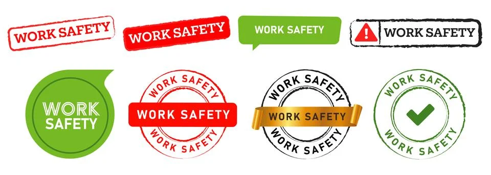 Work safety rectangle circle stamp and speech bubble sign protection for worker Stock Illustration