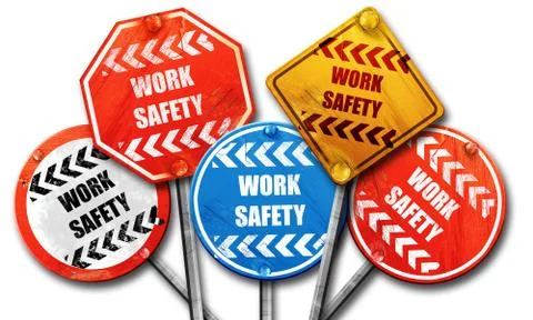 Work safety sign, 3D rendering, street signs Stock Illustration