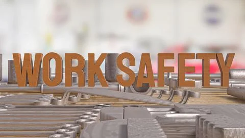 The work safety text and tool equipment  image 3d rendering Ilustração Stock