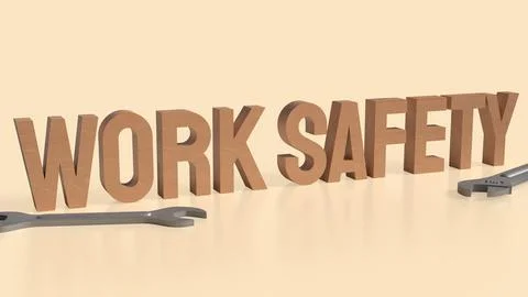The work safety text and tool equipment  image 3d rendering Ilustração Stock