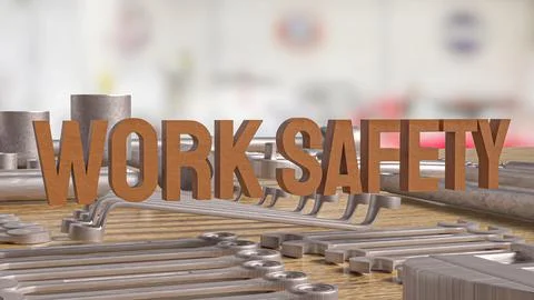 The work safety text and tool equipment  image 3d rendering Stock Illustration