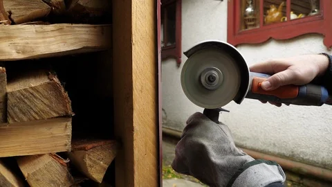 To work with a saw for metal Stock Footage 95141143
