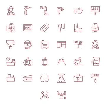 Work Scalable Vector Set featuring 32 Pixel Optimized Thin Line 256x256 Icons Stock Illustration