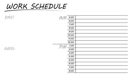 Work schedule with rows and american time from 5 am to 8pm. For business Stock Footage 290906031