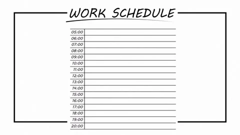 Work schedule with rows and times from 5 to 8. For business or trip planing Stock Footage 290906013