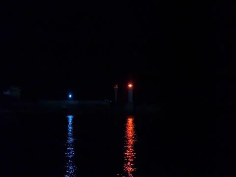 The work of a sea lighthouse at night Video stock 83690203