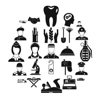 Work service icons set, simple style Illustrazione stock