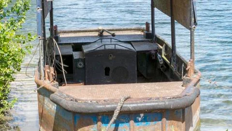 Work ship on a quarry pond Stock Photos