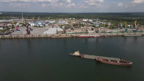 Work ship on Siberian river Stock Footage 136433204