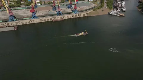 Work ship on Siberian river Stock Footage 136433396