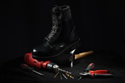 Work shoe on black background Stock Photos