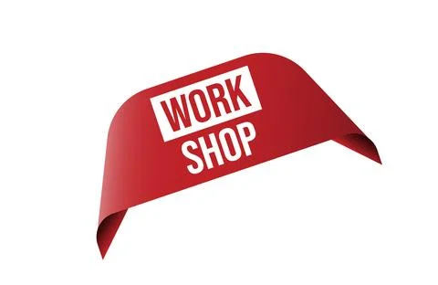 Work shop red ribbon label banner. Stock Illustration