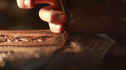 Work on skin, tailor, sewing, needle, purse Stock Footage 69088550