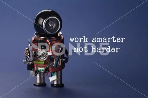 Work smarter not harder concept. Abstract electronic worker with screwdrivers in Stock Photos