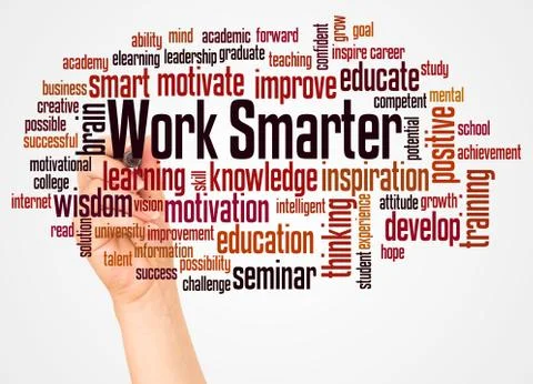 Work Smarter word cloud and hand with marker concept Stock Photos