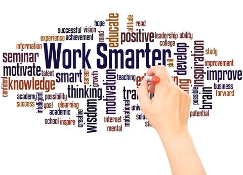 Work Smarter word cloud hand writing concept Stock Photos