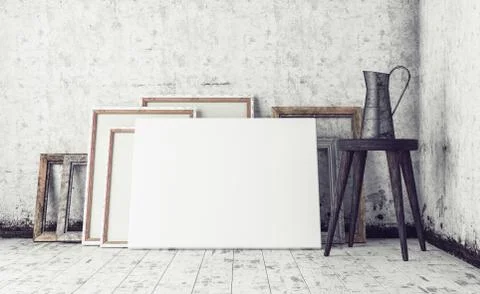Work Space In Artist Studio, Mock Up Interior 3d render Stock Illustration