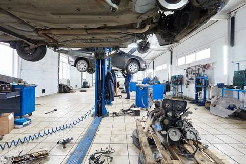 Work space in the car workshop Stock Photos
