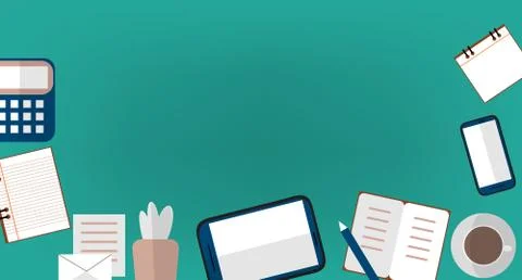 Work Space with Modern Devices and Coffee Cup. Flat Illustration. Stock Illustration