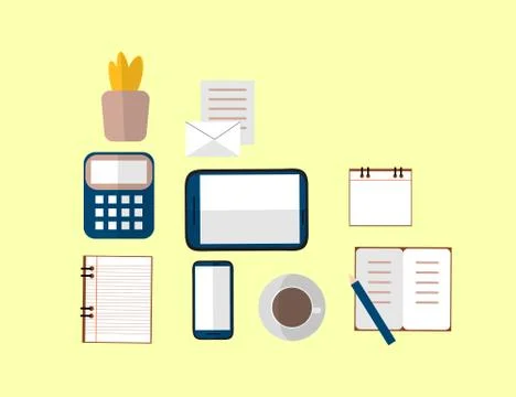 Work Space with Modern Devices and Coffee Cup. Flat Illustration Stock Illustration