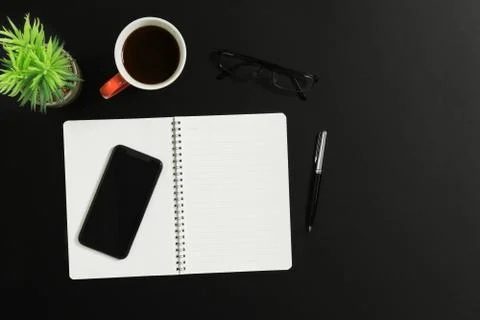 Work Space with Multiple Office Supplies and Device Stock Photos