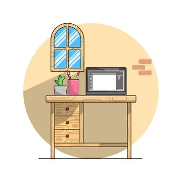 Work space table Stock Illustration