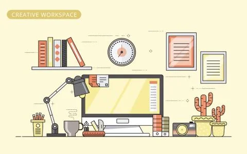 Work Space. Vector Illustration Of Office Has A Computer Stock Illustration